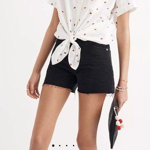 Madewell High Waist Raw Hem Denim Shorts in Washed Black - Size 28